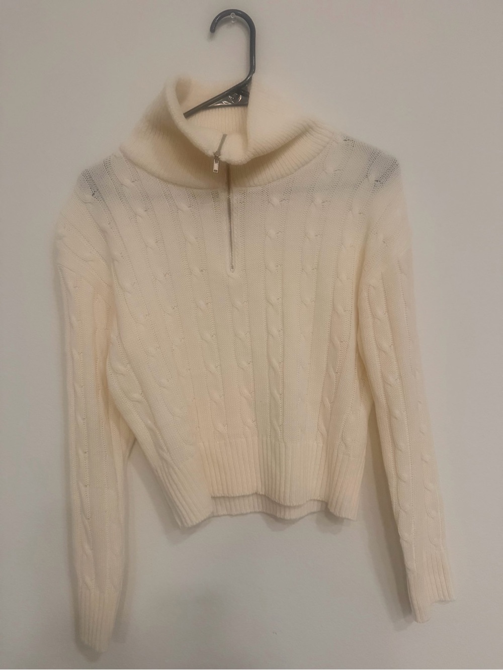 Cream Cable-Knit Half-Zip Sweater